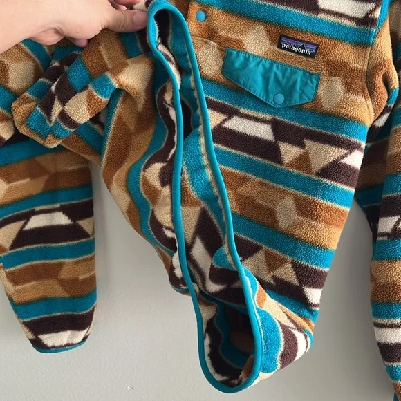 Rare Patagonia Synchilla Guatemalan Tango Brown Bear Pullover Snap-T Fleece - Picture 9 of 10